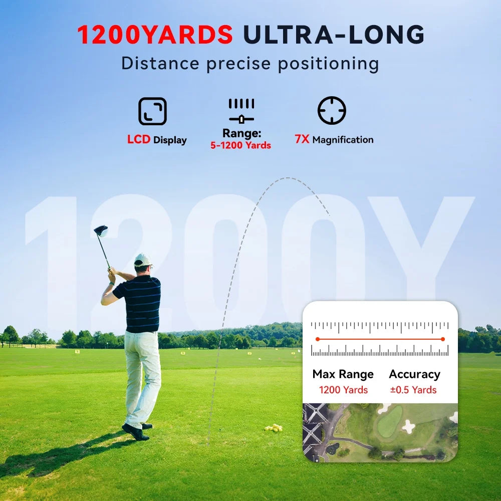 Laser Golf Range Finder, 7X Magnification Clear View 1200 Yards Laser Hunting Rangefinder, Slope Measurement, Flag Pole Lockin, Short, Gray