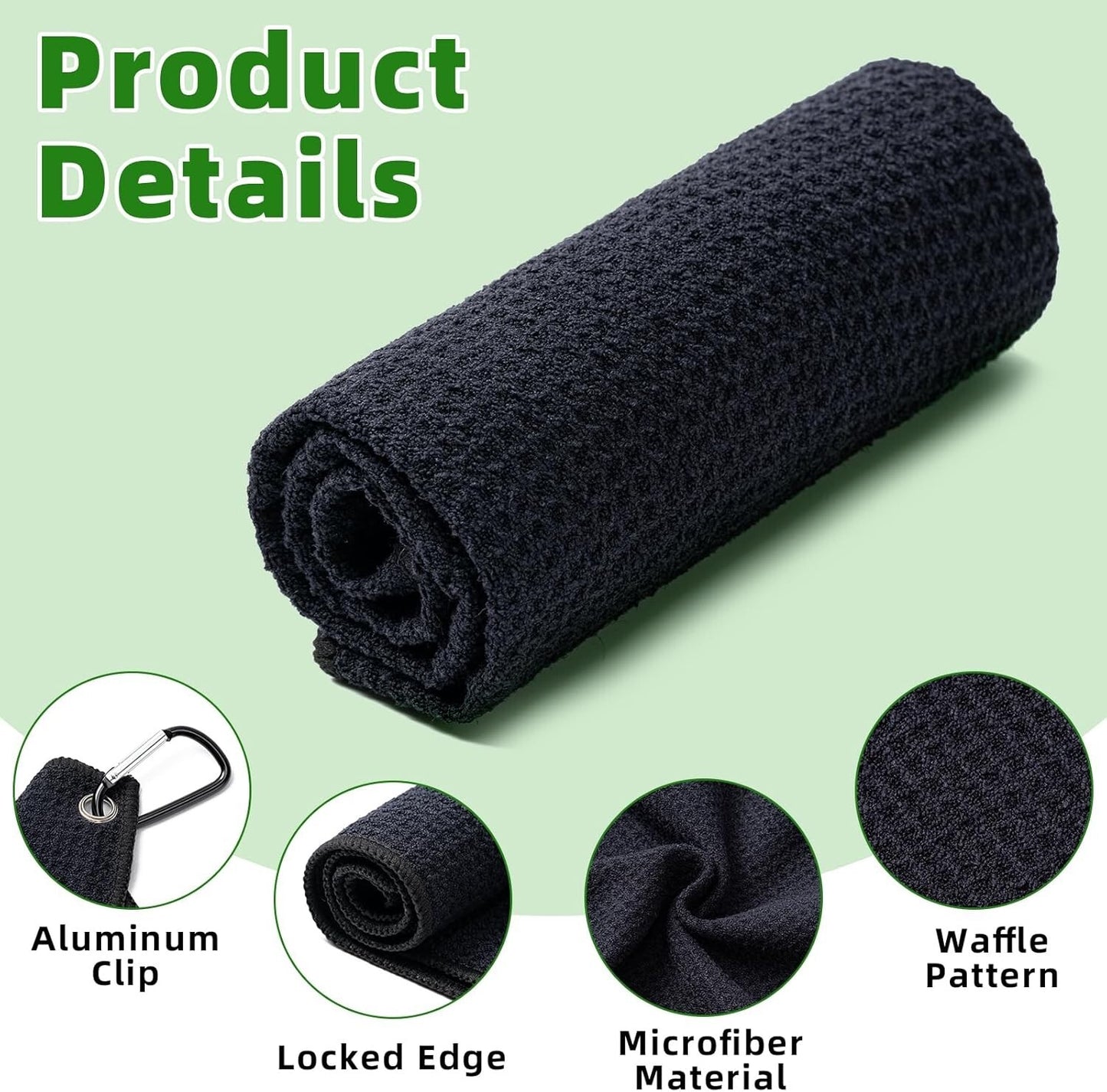 3 Pack Golf Towel (16" X 16") with Carabiner Clip, Microfiber Golf Towels