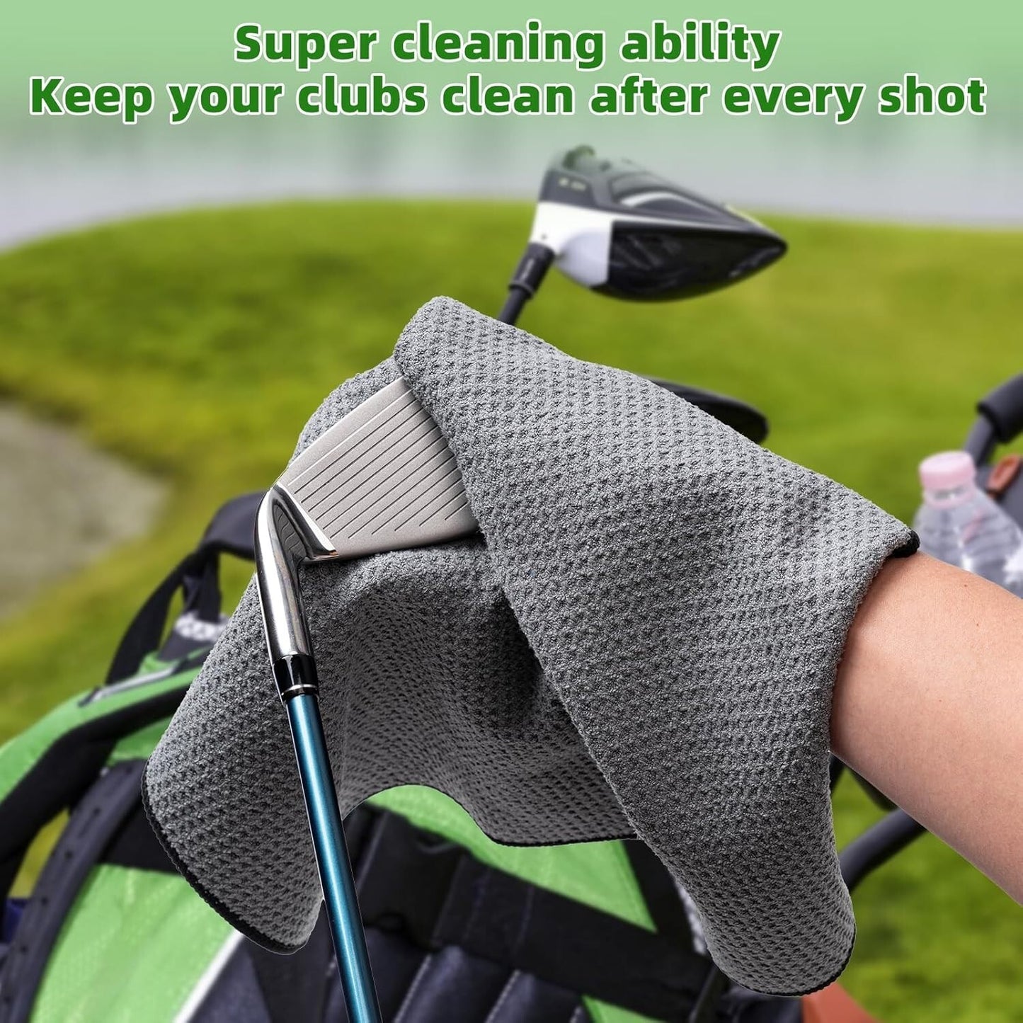 3 Pack Golf Towel (16" X 16") with Carabiner Clip, Microfiber Golf Towels