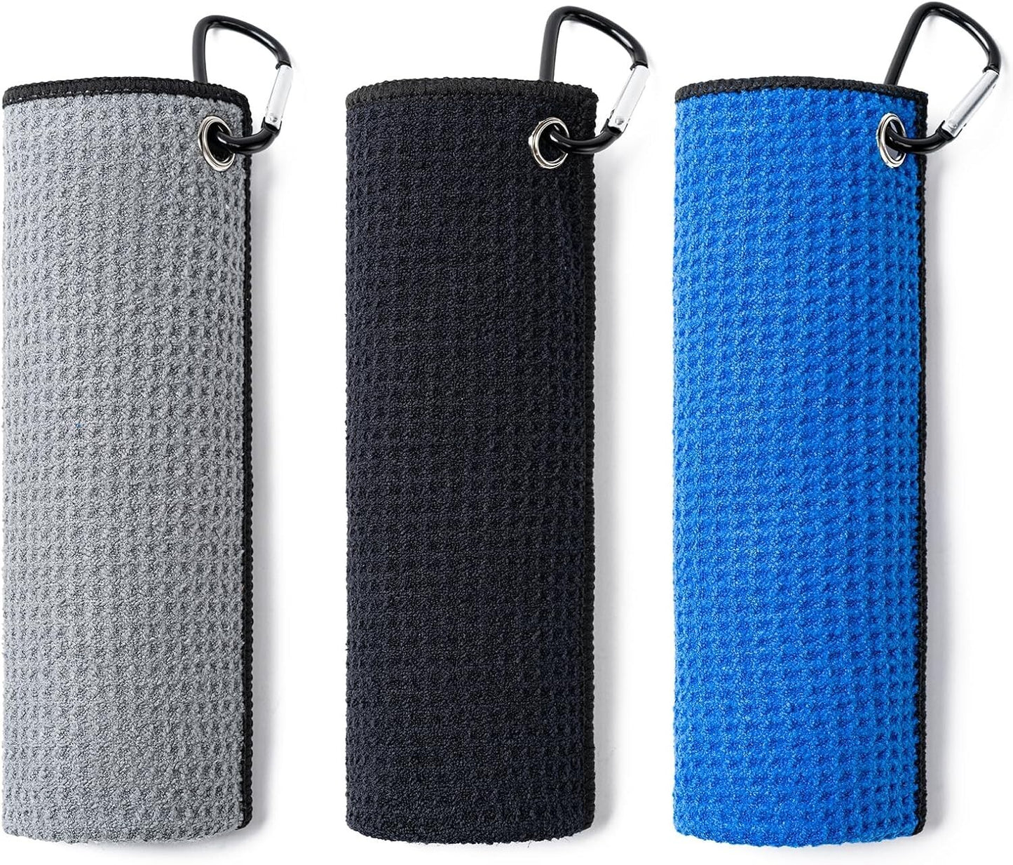 3 Pack Golf Towel (16" X 16") with Carabiner Clip, Microfiber Golf Towels