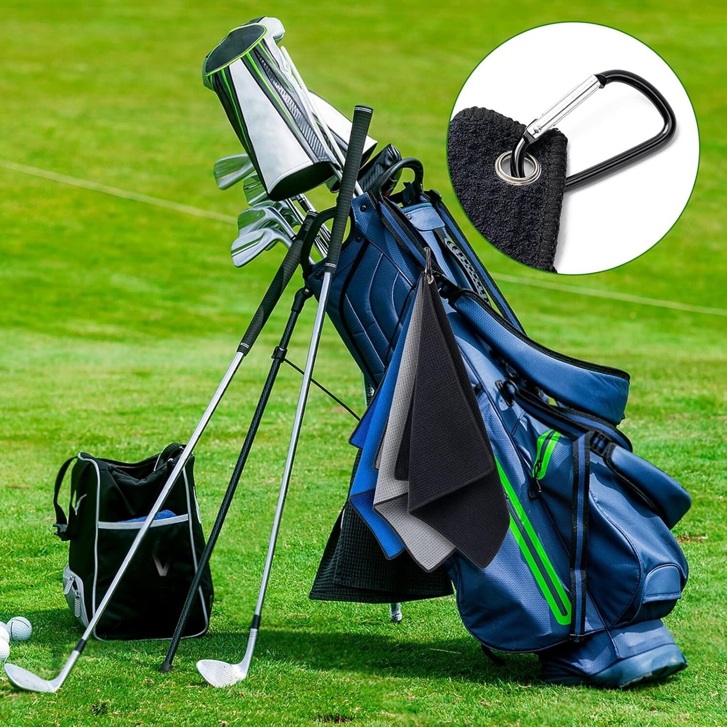 3 Pack Golf Towel (16" X 16") with Carabiner Clip, Microfiber Golf Towels